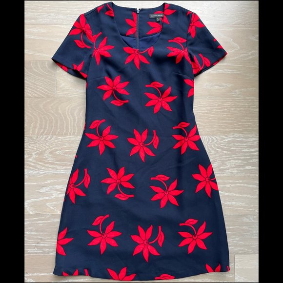 Banana Republic Navy Blue Dress with Red Flowers (size 0) - Picture 1 of 2